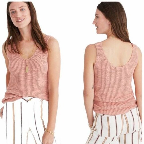 Madewell Tops - Madewell Monterey Ribbed Knit Tank Pink V Neck Cotton Blend XS